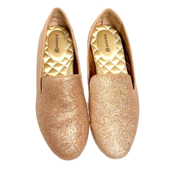 Birdies Shoes - BIRDIES The Starling Loafer in Gold dust glitter women's flats size 9